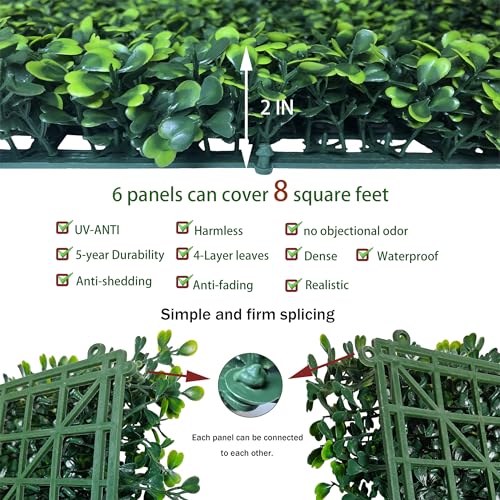 ODTORY Artificial Grass Wall Panels:16" X 12" 6P (8 sqft) UV-Anti Greenery Boxwood Backdrop for Indoor Outdoor Green Wall Decor & Ivy Fence Covering Privacy - size: 16"X12" 6P
