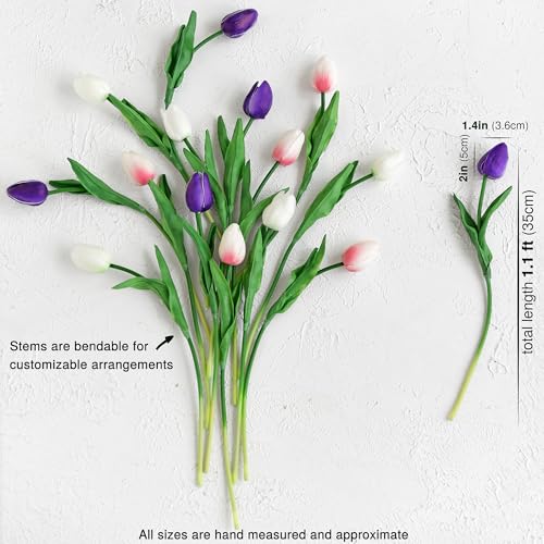 FiveSeasonStuff Real Touch Tulips Artificial Flowers – 15 Stems Faux Tulip Bouquet in Gift Box for Wedding, Home Decor, Party, Floral Arrangements (Beyond Purple) - color: #19 Beyond Purple