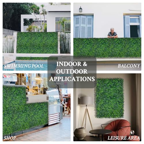 Artificial Grass Wall Panel,10"x 10"(12P) 4-Layer Leaf UV-Anti Greenery Faux Boxwood for Indoor,Outdoor Patio Balcony Privacy & Ivy Fence Covering Privacy, Garden, Backyard Wall Backdrop Decor - size: 10"x10" (12)