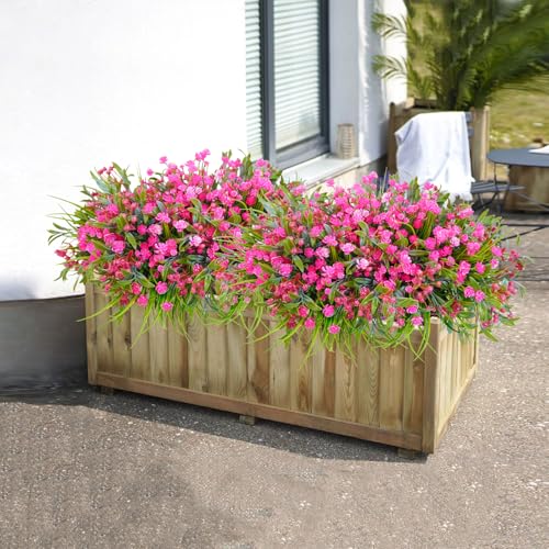 36 Pcs Artificial Flowers for Outdoor, UV Resistant Outdoor Fake Plants Faux Plastic Flowers Shrubs for Outside Garden Patio Porch Window Box Spring Summer Decor (Mixed Pink) - color: Pink