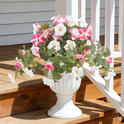 Artificial Fake Petunia Flowers Plants for Outdoor Decoration, Faux Realistic Floral Plants, UV-resistant realistic flower bouquet, Ideal for Garden, Porch, Balcony, Home, Wedding Party Decor（2pcs） - color: Pink White