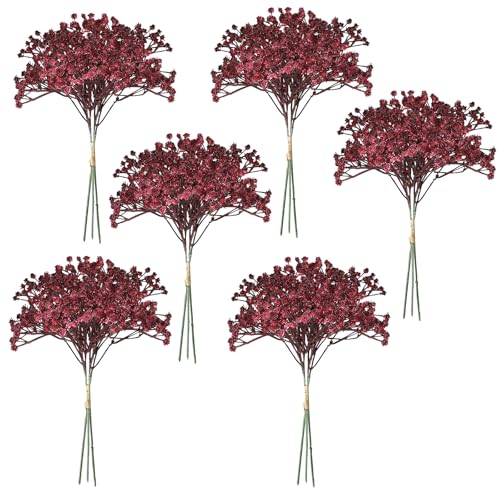 Baby's Breath Artificial Flowers, Maroon/Burgundy, 18pcs | Fake Gypsophila, Realistic Flowers, Wedding Arches Bouquets, Table Centerpieces, Party Decor - color: Red