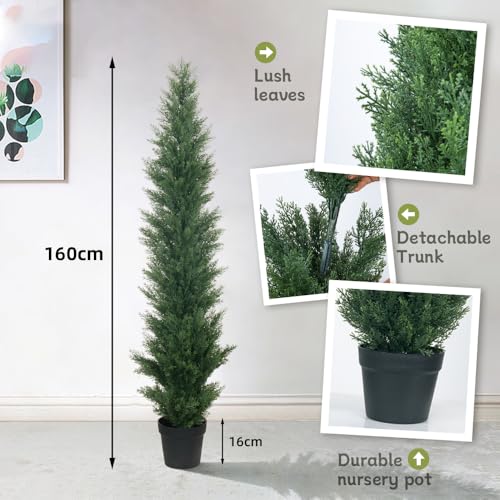 HAIHONG 2 Packs 5ft Artificial Cedar Topiary Trees - Fake Boxwood Topiary Cypress Trees Potted Plants, Artificial Plants Shrubs for Home Indoor Outdoor Garden Porch Decor - size: 5Ft-2Packs