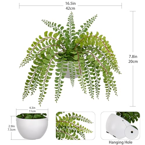 Hollyone Artificial Fern Potted Plant for Outdoors Indoors Lifelike Faux Boston Fern Artificial Plants in White Pot for Garden Patio Home Farmhouse Windowsill Office Decoration - color: Green 2