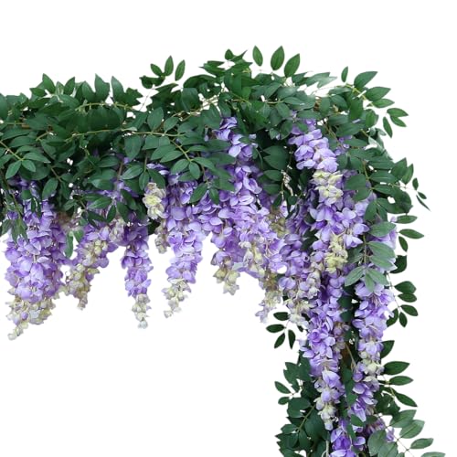 1pc/2pcs Encrypted Flower Vine Wisteria Artificial Flowers Garland,White Wisteria Hanging Flowers Flower Garland Decorations for Home Garden Outdoor Ceremony Wedding Arch Decoration (Purple, 2pcs) - color: Purple, size: 2pcs