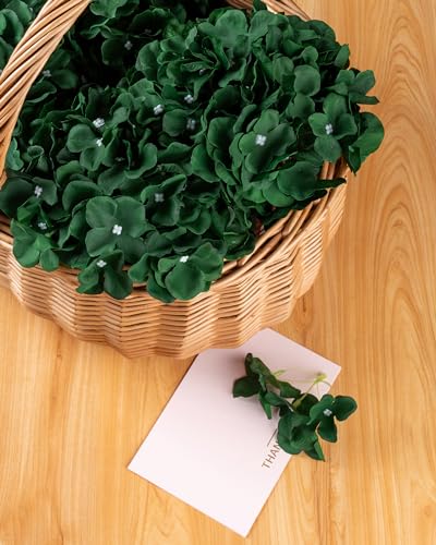 DuHouse 8.7" Silk Hydrangea Flower Heads with Stems Fake Hydrangeas Flowers for DIY Wedding Centerpiece Home Decor,Pack of 6(Dark Green) - color: Dark Green