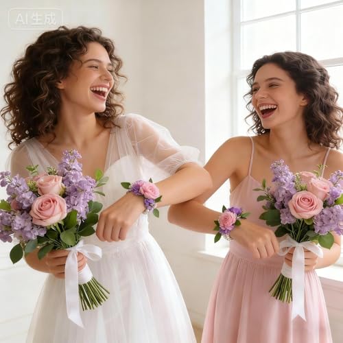 Fumwase 16 Pieces Elastic Stretch Pearl Corsage Wristlet Bracelet Adjustable Wrist Corsages Bands for Flowers Wedding Bridal Shower Graduation Party