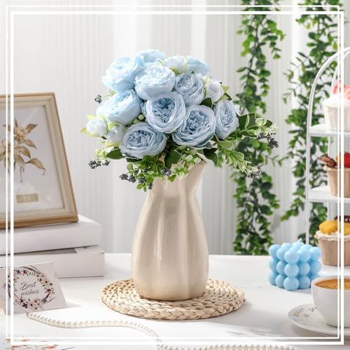 8 Bundles Artificial Peonies Flowers Boho Faux Flowers Arrangements Artificial Centerpiece Spring Bouquet Floral Wedding Decoration for Vase(Blue) - color: Blue