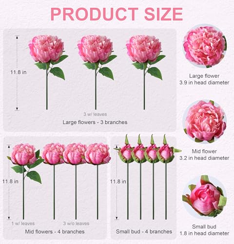 florisso Pink Peony Artificial Flowers - 11 Branches Faux Peonies for Wedding Bouquets, Home Decor & DIY Craft Projects (Artificial Floral Decor) - color: Peony-pink