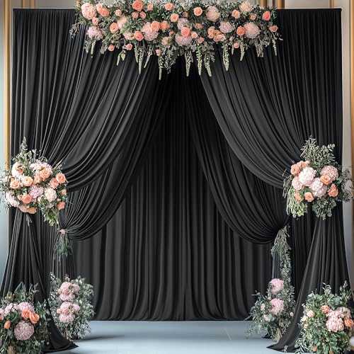 Wrinkle Free Black Backdrop Curtains for Parties, Polyester Photo Backdrop Drapes 2 Panels 5x8ft for Weddings Birthday Photography Background Parties Halloween Decor, 10ft x 8ft - color: Black, size: 10ftx8ft