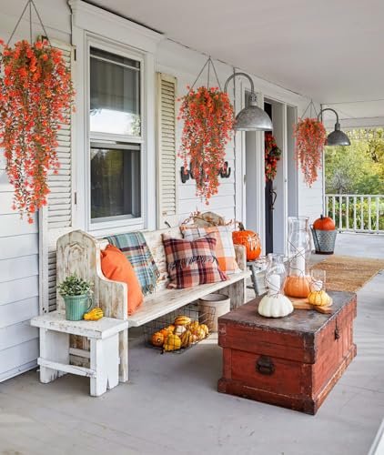 Fall Artificial Hanging Plants Artificial Fall Flowers Faux Autumn Plants Faux Hanging Plants Artificial Plants Fake Plants for for Thanksgiving Indoor Outdoor House Wedding Garden Party (Salmon) - color: Salmon, size: Hanging Plants