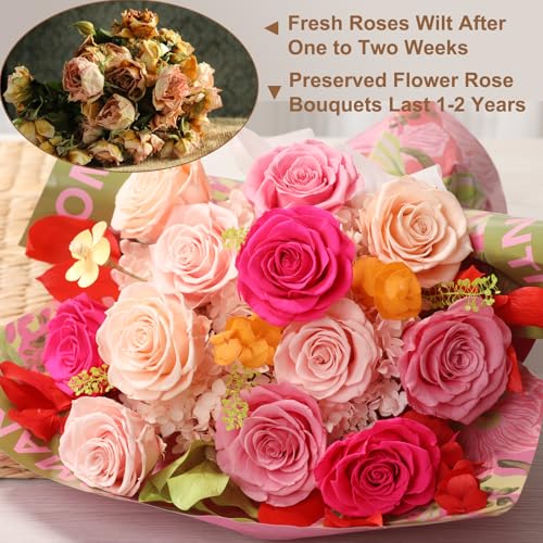 Lovenfold Flowers for Delivery Birthday Flowers Gift for Her,Preserved Flowers Bouquet 12 Roses Mixed Bouquet,Rose Gifts for Women Mom Grandma(Mixed 12 Champagne Roses) - color: Mixed colors 1204