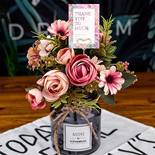 H&W 12''L Golden Heart Loop Round Shape Card Holders 40PCS Floral Picks Clips for Wedding & Flower Arrangements, DIY Craft Wire Clip Table Card Holders Note Photo Picture Memo Holder Cake Topper - color: Heart