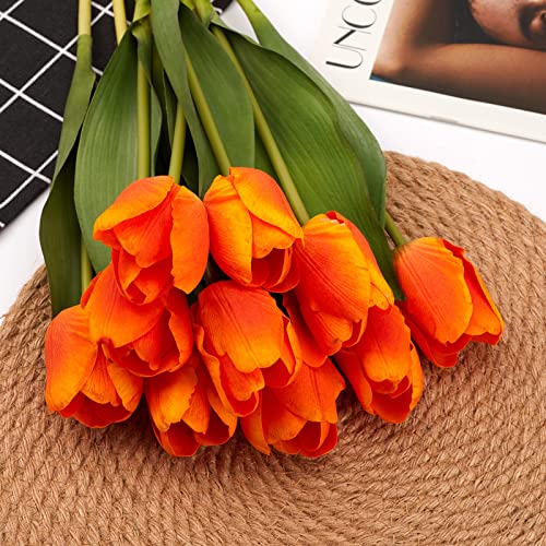 20PCS Artificial Tulips Real Touch Faux Flower Moisturizing Tulips for Photography Ornaments Home Garden Wedding Party Decor Fake Flowers (Orange) - color: Orange