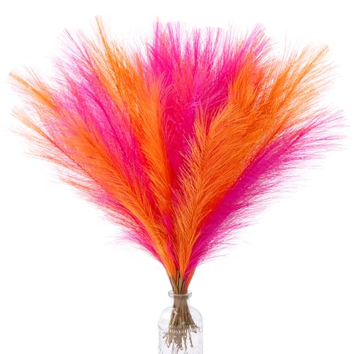 Alecono Pampas Grass 17in 𝟯𝟬𝙋𝙘𝙨, Orange and Hot Pink Artificial Faux Fluffy Pampas Grass Decor for Home Wedding Centerpieces Party - color: Hot Pink, Orange, size: 30pcs