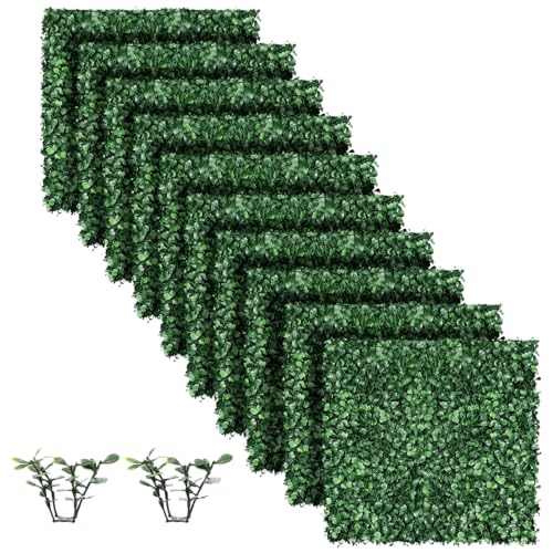 MOOACE Artificial Grass Wall Panel, 10"x 10" 10 PCS Greenery Boxwood Panels for Indoor Outdoor, 4 Layer UV-Anti Green Plant Backdrop Wall Decor Covering Privacy Screen Fence Panel - size: 10pcs 10"x 10"