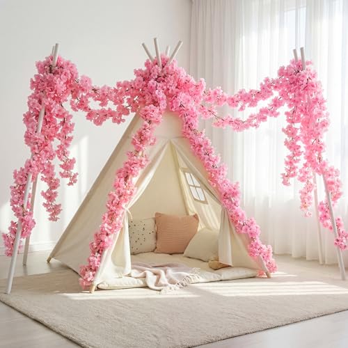 4 PCS Cherry Blossom Garland Artificial Silk Flower Vine Hanging Floral Decor for Wedding Arch Party Home Garden Wall Decoration (Light Pink) - size: 70in-4pcs-Light pink