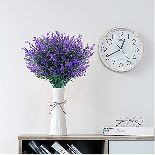 Outdoor Artificial Lavender Fake Flowers - 20 Bundles UV Resistant Outdoor Faux Plastic Flowers Plants Greenery Shrub for Indoor Outside Decoration(Purple) - color: Purple, size: 20 Bundles