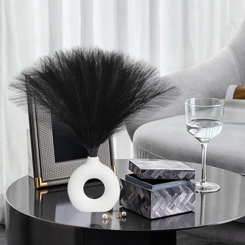 Ureymx Faux Pampas Grass Decor 17.7 Inch 30pcs, Artificial Pampas Grass Fluffy Home Decor, Short Vase Room Decor pompous Grass Flower Arrangement for Boho Home Wedding Decoration (Black) - color: Black, size: 17 Inch 30 Pcs