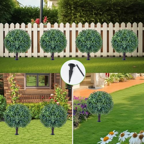 24" Artificial Boxwood Topiary Ball Tree Set of 2, UV & Fade Resistant Faux Evergreen Shrubs, Fake Plants for Indoor Outdoor Front Porch Garden Decoration - color: Boxwood