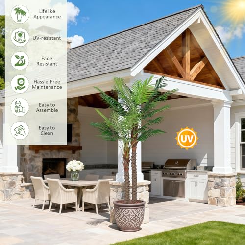 7FT UV-Resistant Faux Palm Tree–84in Realistic Artificial Palm Tree Indoor Outdoor, Tropical Fake Plant for Home Office Patio Poolside Yard Christmas Hotel Gift - size: 7ft