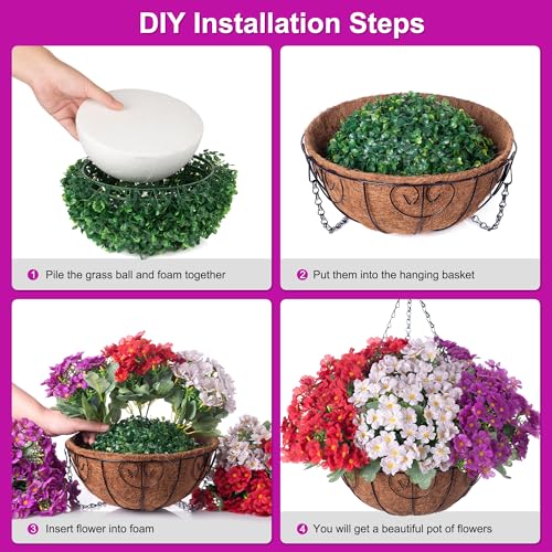 Artificial Fake Hanging Plants Flowers Basket for Spring Outdoor Decoration, Faux Silk Daisy UV Resistant Look Real with Eucalyptus Leaves Summer Decor for Home Patio Garden Outside(Red Purple White) - color: Red Purple White
