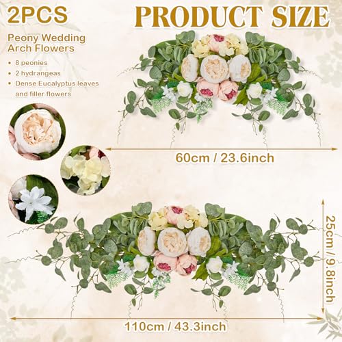 Suncalla 2 Pcs Floral Wedding Arch 30 Inch Rustic Artificial Flowers Swag with Peonies Eucalyptus Leaves for Wedding Arrangement Table Centerpiece Ceremony Backdrop Party Decor (Champagne) - color: Champagne