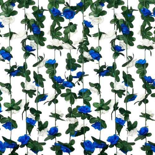 8Pcs 63Ft Blue White Rose Garland, Fake Flower Vines, Artificial Vine Flowers, Rose Hanging Garland for Party Wedding, Garden, Room Table, Christmas, Backdrop Wall Arch Decor - color: White Blue, size: 8Pcs-63Ft