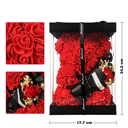 Mothers Day Rose Gifts for mom Rose Bear for Women, Artificial Rose Teddy Bear Birthday Bouquet, Mother's Day Rose Gift, Perfect for Wife, Mom, Grandma (Rose Red) - color: Rose Red