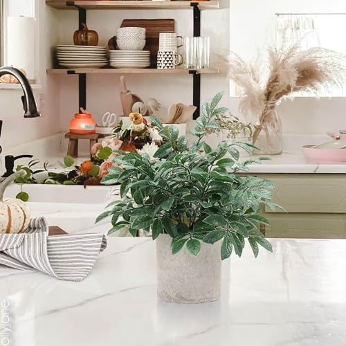 Coferset 2 Pack Small Fake Plants Potted Artificial Herb Plants for Shelf Desk Home Bathroom Farmhouse Room Coffee Table Decor (Gray Green) - color: Gray Green-small