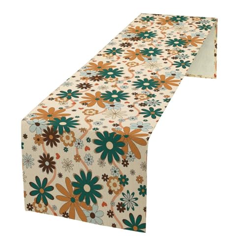 Retro Hippie Flower Table Runner Vintage Groovy Abstract Florals 1960s Boho Twisted Trendy Wavy Dinner Runner for Country Farmhouse Home Kitchen Party Holiday 36X13inch - color: Bohoflower-8, size: L36"x W13"