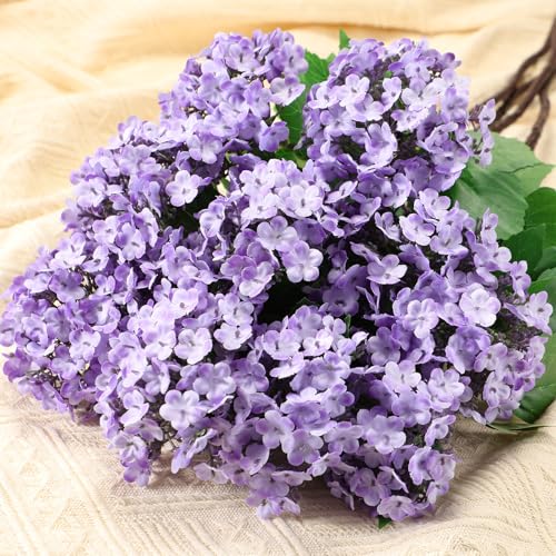 Cuffbow 4 Pcs 28'' Large Purple Artificial Hydrangea Flowers Fake Hydrangeas Silk Flowers Long 12 Touch Blooms for Wedding Centerpieces Bouquets DIY Floral Decor Home Decoration - color: Purple