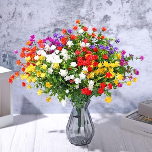 WILLBOND 12 Bundles Artificial Flowers Outdoor, UV Resistant Faux Artificial Plants Shrubs Plastic Flower Bulk for Hanging Planter Porch Window Home Spring Summer Decor(Multi Color) - color: Multi Color