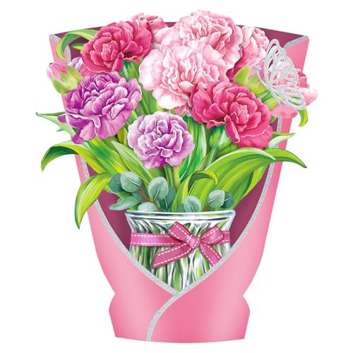 Airpark Pop Up Flower Bouquet Card for Women, 3D Floral Greeting Card with Envelope and Note, Birthday Thank You Thinking of You Get Well Gift for Mom Friend Wife Teacher, Carnation - style: Carnations