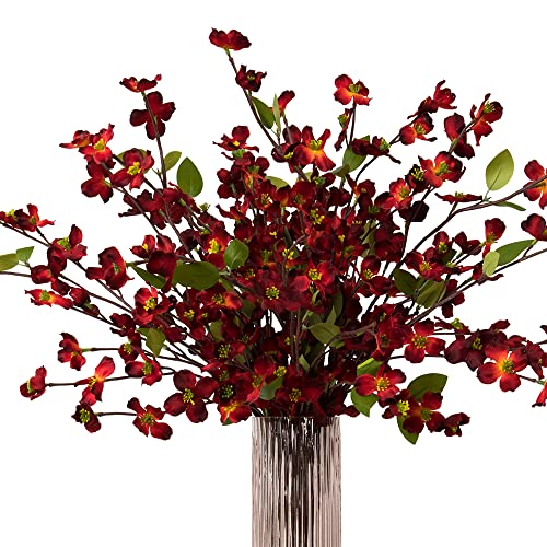 Artificial Flowers Blossom Stems Dogwood Silk Flowers Fake Cornus Bush for Home Decoration Table Centerpieces, 8 PCS (Red) - color: Red