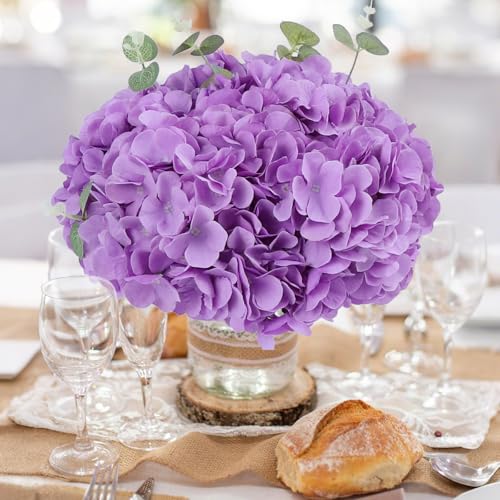 AVIVIHO 65pcs Lavender Fake Flowers Hydrangea Artificial Flowers Bluk (Not Squished, No Steaming Need) Hydrangeas Silk Flowers with Stems for Home Weddings,Table Centerpieces,Party Arch Decorations - color: Lavender, size: Medium