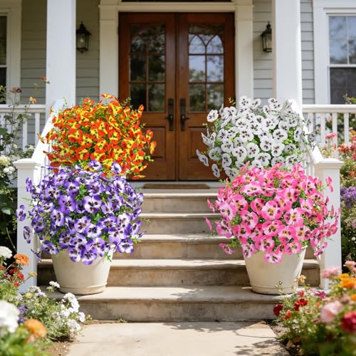 Ouddy Decor 20 Bundles Artificial Pansy Flowers for Outdoors, Fake Silk Flowers Faux Plants UV Resistant for Vase Table Planter Porch Yard Garden Indoor Outdoor Home Decor, Multicolor - color: Purple Pink Orange White