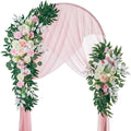 Lisuun Artificial Wedding Arch Flowers with Chiffon Runner, Pack of 3 | Includes 2 Flower Swags, 1 20ft Chiffon Runner and Zip Ties for Wedding Arches, Arbors and Backdrops - color: Blush&pink