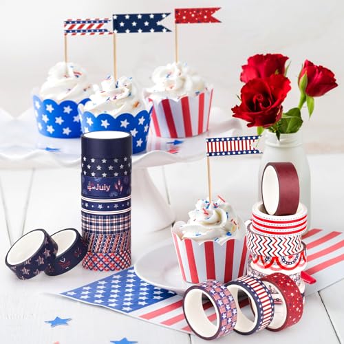 20 Rolls Washi Tape for Independence Day Patriotic Red Washi Tape Supplies Washi Stickers with July 4th Making Tape Craft Gifts for Kids DIY in Paper - style: Independence Day