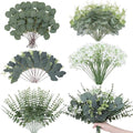 240 Pcs 5 Kinds Mixed Eucalyptus Leaves Stems Artificial Eucalyptus Leaves Bulk Silver Dollar Faux Greenery Picks for Wedding Vase Bouquet Centerpieces Decor - size: 240 Pcs