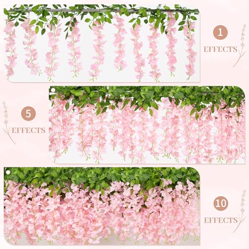 U'Artlines 10Pcs 7.2 Ft/Piece Artificial Wisteria Garland Silk Fake Light Pink Wisteria Flowers Hanging Greenery Vines Garlands Rattan for Home Garden Wedding Arch Party Indoor Outdoor Décor - color: Light Pink