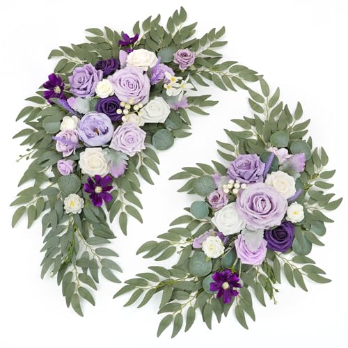 Artificial Wedding Arch Flowers Kit(Pack of 2) for Wedding Arch, Bridal Shower, Ceremony and Reception Backdrop Decoration (Dancing Purple Kelsang Flowers) - color: Dancing Purple Kelsang Flowers