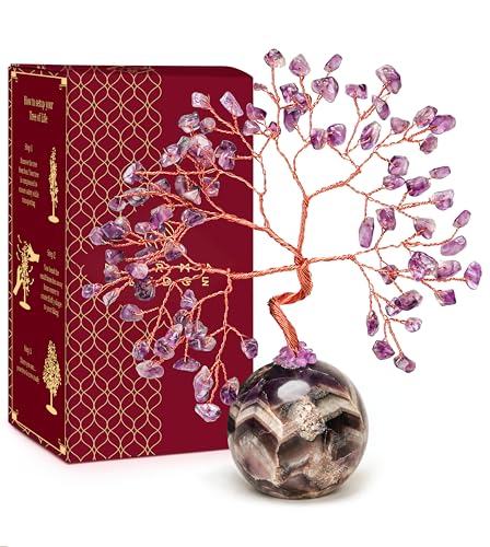 Amethyst Crystal Tree of Life Birthday Gifts for Women, Handmade Home Decor, Office, Room Decoration, Reiki Healing Crystal Chakra Tree for Money, Positivity, Good Luck Gifts for Her, Mom & Dad - color: Ball Base Amethyst Crystal Tree
