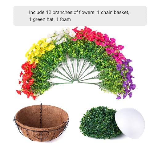 Artificial Faux Hanging Plants Flowers for Outdoors Baskets Spring Outside Decor, Fake Silk Morning Glory in Planter Look Real UV Resistant Outdoor Flowers for Porch Patio Balcony Garden Yard Home - color: B 6 Mixed
