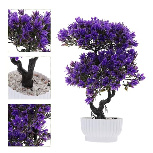 Artificial Bonsai Pine Tree Faux Potted Plant Purple Simulation Bonsai Desktop Ornament Home Decoration for Office and Living Room