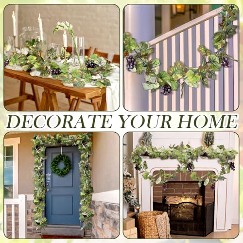 Artificial Grape Leaf Garland Vine Plant for Decoration Fake Greenery Garlands Hanging Leaves with Grapes for Wine Italian Themed Party Decor Wedding Photo Stage Favors(6.5 ft,Light Green) - color: Light Green, size: 6.5 ft