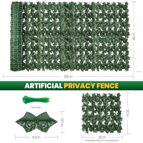 KASZOO Artificial Ivy Privacy Fence Screen, 100x40 in, 10 Pack, Green, Plastic & Polypropylene, Garden Style - size: 100 in x 40 in - Maple Leaf