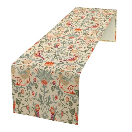William Morris Style Floral Table Runner for Table Decor, Art Rustic Botanical Flower Vintage Printed for Kitchen Dining Room Living Room Farmhouse Party Holiday Decorate 13" x 36" - color: William Morris_1, size: 13"W x 36"L (Pack of 1)