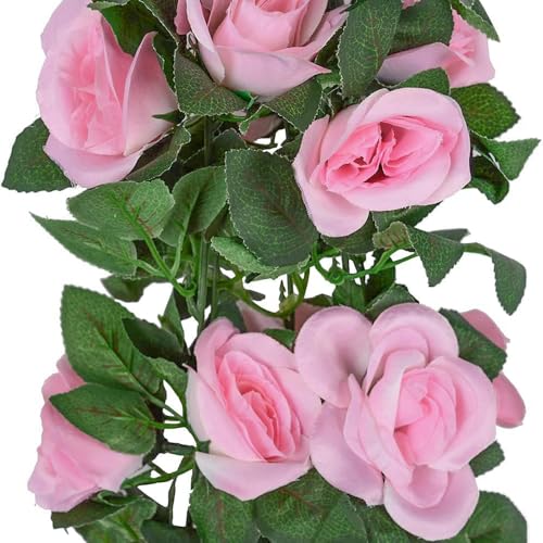 5pack Flower Garland Artificial Fake Rose Garland Vine Artificial Flowers for Decoration Floral Garlands Decor-Total 41 Ft (Pink) - color: Pink