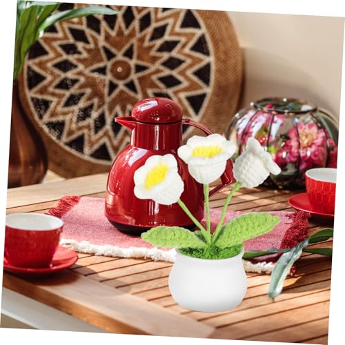 Cabilock Crochet Lily of the Valley Flower Ornaments Handmade Knitted Artificial Flowers for Car Dashboard and Desktop Decoration 2 Pieces 5.11X2.08X2.08 Inches Versatile Home Office Decor